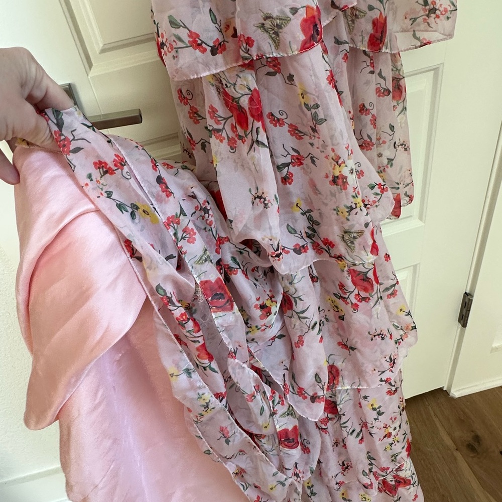 Mac Duggal Pink Floral Ruffled Tiered Maxi Dress - Picture 6 of 11